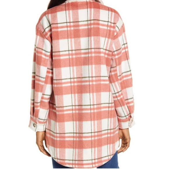 Treasure & Bond Pink Plaid Jacket Shacket Longline Sherpa NWOT FLAWED 1X - Picture 2 of 2